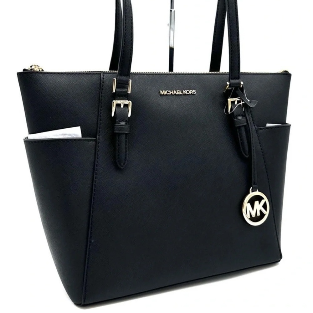 Michael Kors Large Charlotte Tote Bag Leather Black